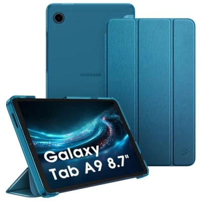 Bild av Fintie Fodral för Samsung Galaxy Tab A9 8,7 tum 2023, ultratunt skyddsfodral med genomskinligt baksida skydd surfplatta SM X110/X115/X117, påfågelblå