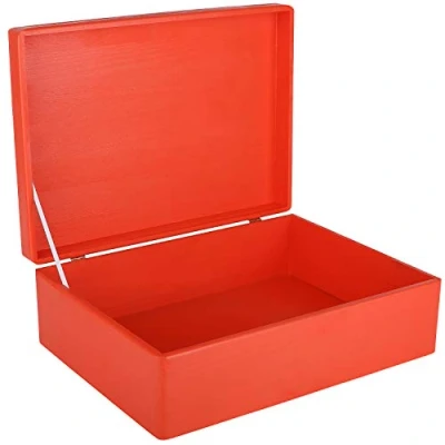 Bild av Creative Deco XL Röd Stor Trälåda Förvaring Minnessak Trä 40 x 30 14 cm (+/ 1cm) med Lock Bröst utan Handtag Julklappslåda Julen för Dokument, Värdesaker, Leksaker och Verktyg