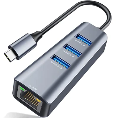 Bild av ABLEWE Ethernet till USB C adapter, 4 i 1 aluminium med 3 3.0 portar, för MacBook Pro 2019/2018/2017, Chromebook, Linux och fler typ enheter