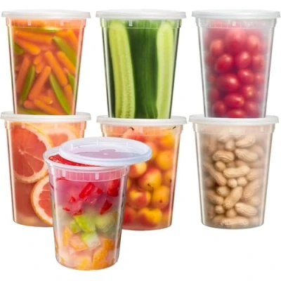 Bild av YOYEAH 24 stycken plastbehållare med lock 950 ml/32 oz återanvändbara förvaringskoppar för mat, läckagesäker deli behållare, mugg lock, livsmedel