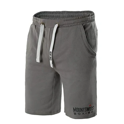 Bild av Mount Swiss herrshorts upp till 8XL, 100 % bomull, stora storlekar, korta fritidsbyxor, sportbyxor, sommarbyxor, elastisk midja, fickor, andas, bekväm, mjuk, många färger, Stålgrå, 3XL