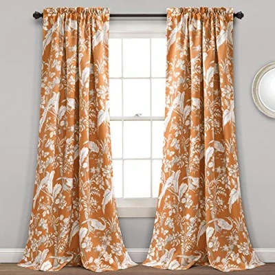 Bild av Lush Decor, Orange gardiner Dolores mörkläggande fönsterpanel set för vardagsrum, matsal, sovrum (par), 213 cm x 132