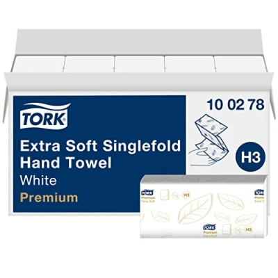 Bild av Tork extra mjuka Z vikta pappershanddukar Premium 100278 H3 handdukar för pappershandduksdispenser särskilt absorberande, 2 lags, vit 15 x 200