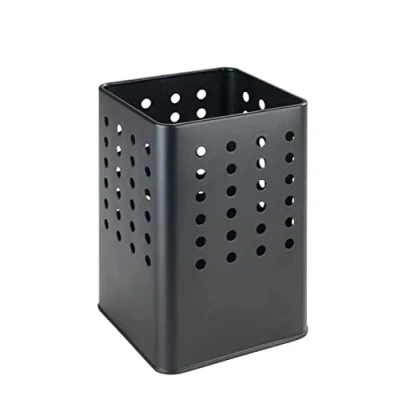 Bild av Wenko Bestickhållare kisel, praktisk hållare för köksredskap av pulverlackerad metall i modern, fyrkantig form med hålmönster, (B x H D): 11,5 16,5 cm, matt svart