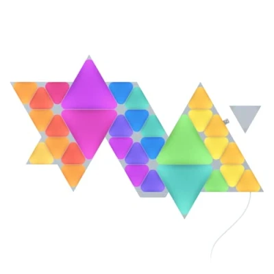 Bild av Nanoleaf Shapes mini Triangel Starter Kit Bundle, 32 smarta triangelformade LED paneler RGBW (28 4 triangel) modulär WLAN 16 miljoner färger vägglampa inomhus, musik och skärm synk, dekoration