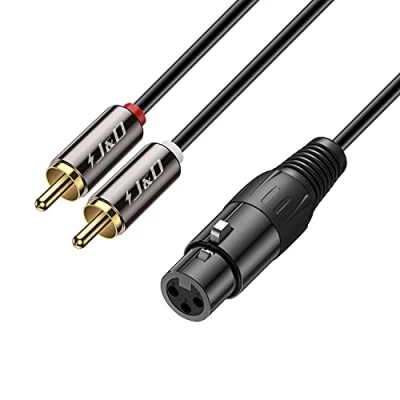 Bild av J&amp;D XLR till 2 RCA Y splitter patchkabel, PVC skalad obalanserad dubbel hane hona stereoljud sammankoppling kabeladapter för högtalare kondensor mikrofon mixer AMP, 6 fot