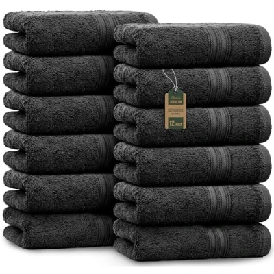 Bild av NatureMark 12 gästhanddukar, 100% bomull, svart, paket med 1230 x 50 cm