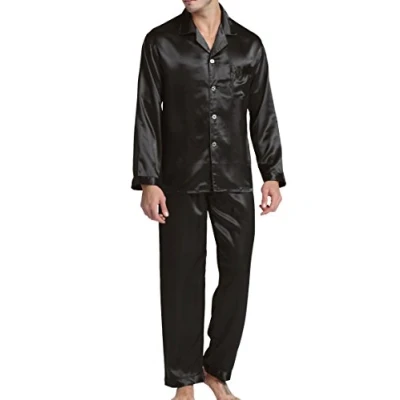 Bild av Sovkläder satin pyjamas set nattkläder myskläder, Svart, M