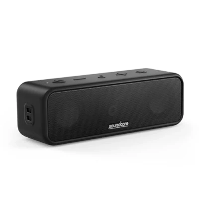 Bild av Soundcore 3 Bluetooth högtalare från Anker, med stereoljud, ljuddrivrutiner titanmembran, PartyCast, BassUp, 24 timmars batteri, IPX7 vattenskydd, anpassad EQ, för hemmet, utomhus (Svart)