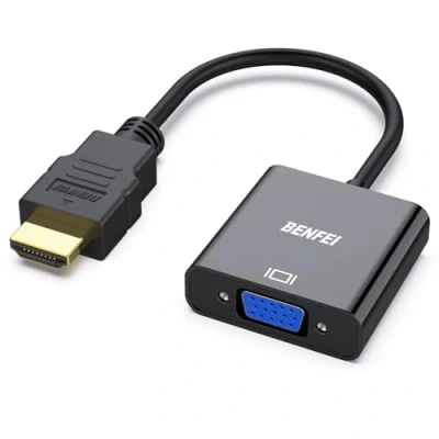 Bild av HDMI till VGA, BENFEI guldpläterad VGA adapter (hane hona) för dator, stationär bärbar PC, skärm, projektor, HDTV, Chromebook, Raspberry Pi, Roku, Xbox med mera svart