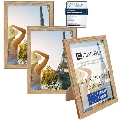 Bild av CABBEL set med 3 tavelramar DIN A4 21x30 MDF träram okrossbart akrylglas, perfekt för collage, porträtt &amp; certifikat i ek