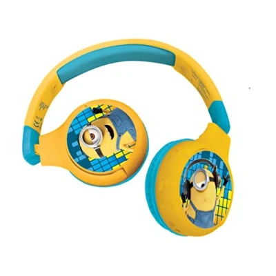 Bild av Lexibook, Dumma mej Minioner, 2 i 1 Bluetooth hörlurar Stereo trådlösa med sladd, barnsäker volym, vikbara, justerbara, gula, HPBT010DES