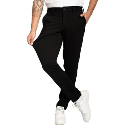 Bild av Performance Pants Eleganta herrbyxor med smal passform, stretchiga byxor för män, bekväma och praktiska arbete fritid, tygbyxor, svart, 34W / 32L