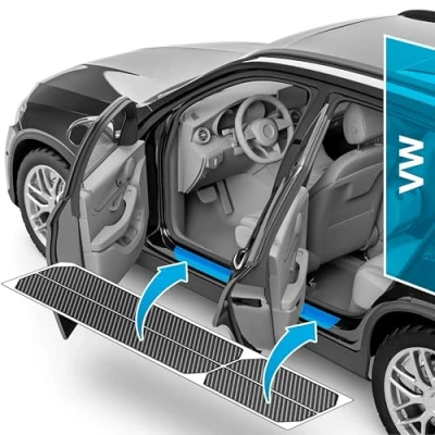 Bild av uProtect skyddsfilm för trösklar till bildörrar VW Touran 2 (II) 5T I 2015 2024 skyddsfolie bildörr lackskyddsfolie med installationstillbehör svart kolfiberlook