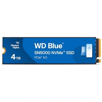 Bild av WD Blue SN5000 4 TB SSD, läshastigheter upp till 5 500 MB/s, NVMe intern PCIe Gen4, gratis Acronis True Image datamigreringsprogramvara, solid state enhet.