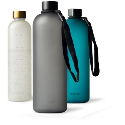 Bild av MAMEIDO dricksflaska 1,5 l kolsyra lämplig, läckagesäker med tidsmarkör som drickspåminnelse, vattenflaska BPA fri för sport (Carbon Grey, 1500ml)