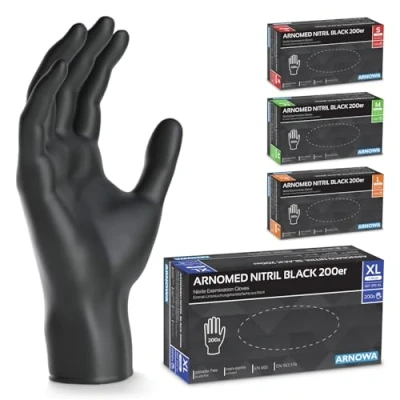 Bild av ARNOMED engångshandskar svart, XL, nitrilhandskar 200 st/box, pulverfria, gummi, nitril, i S, M, L &amp; XL