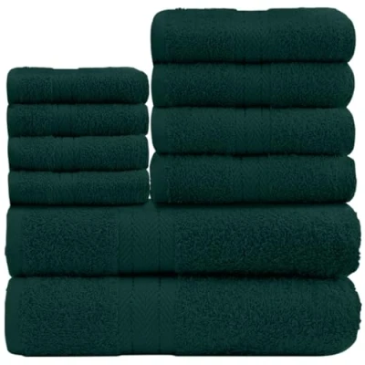Bild av GC GAVENO CAVAILIA mjuka handdukar 10 delar badrumshanddukar set högkvalitativ vattenabsorberande handduk, 4 ansikten hand 2 badhandduk, 450 GSM tvättbara handduksset, mörkgrön
