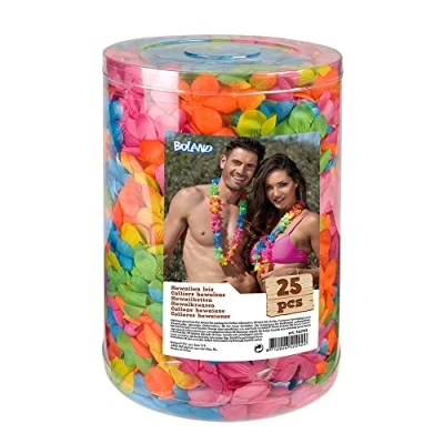 Bild av Boland Hawaii kedjor i set, 25 stycken, blomkedjor, sommar, strand, trädgårdsfest, tillbehör, strandfest, temafest, karneval, Mångfärgad
