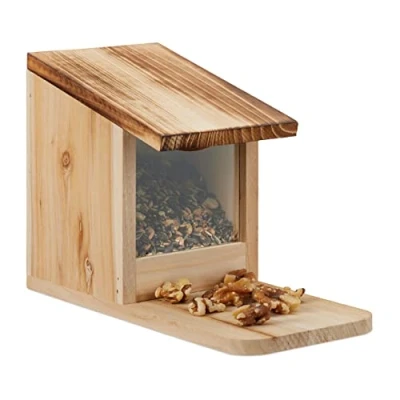 Bild av Relaxdays Ekorre foderhus, trä, fällbart tak, sittplattform, ekorrhus, H x B D: 17,5 12 25 cm, natur