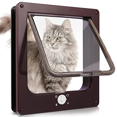 Bild av Sailnovo Kattlåda med 4 vägs magnetisk, för trä, glas, PVC, katter och små hundar, kattdörr tunnel 17,5 x 19 cm 5,5 Braun