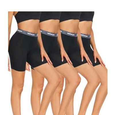 Bild av wirarpa Damboxershorts, trosor, modal, cykelbyxor, korta för underklänning, anti skavning, kalsonger med ben, 4 pack, svart, M