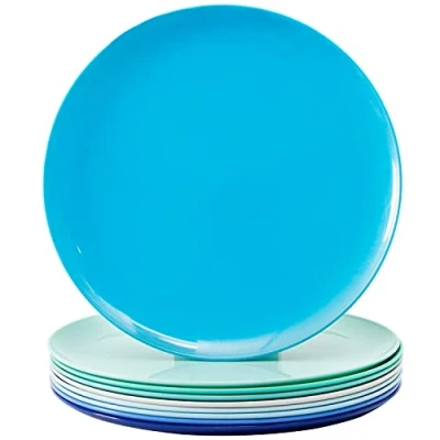 Bild av Youngever 9 pack 25 cm återanvändbara plastplattor, stora tallrikar, middagstallrikar, set med (kustfärger)