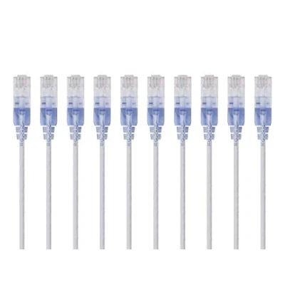 Bild av Monoprice Cat6A Ethernet Patchkabel 1 fot Vit Nätverkssladd RJ45, 550 Mhz, UTP, Pure Bare koppartråd, 10G, 30AWG, 10 pack SlimRun Series
