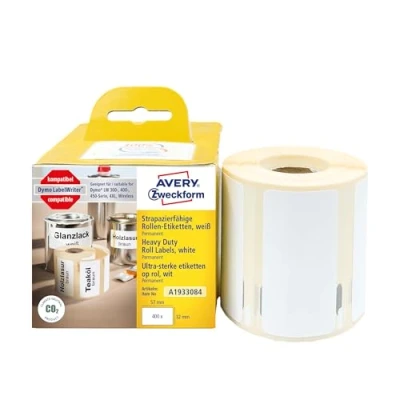 Bild av AVERY Zweckform A1933084 Dymo LabelWriter väderbeständiga etiketter kompatibla med 1933084 (57 x 32 mm, 1 rulle 400 plastklistermärken, självhäftande, för LW etikettskrivare, märkningsenhet)