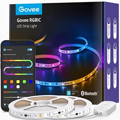 Bild av Govee LED remsa, RGBIC remsa 20m, musiksynk, segmentkontroll, färgbyte, 64 scenläge, styrbar via app, för fest, hem, sovrum, TV, köksdekoration 2 rullar på 10M