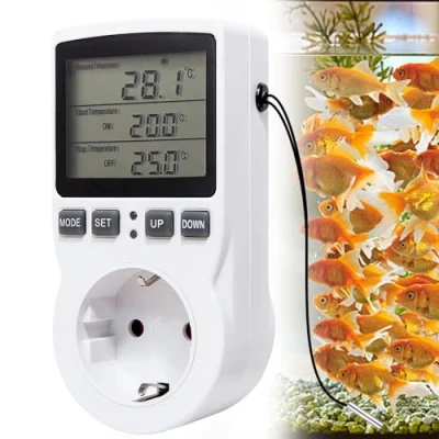 Bild av Mitening Termostatuttag temperaturkontroller: 230 v temperaturkontrolluttag, termostatkontakt med sond, termostat eluttag, Lcd temperaturkontrolleruttag för växthus, akvarium