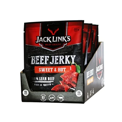 Bild av Jack Links Beef Jerky Sweet &amp; Hot Förpackning om 12 (12 x 70 g) proteinrikt torkat kött från nöt kött, hög i protein