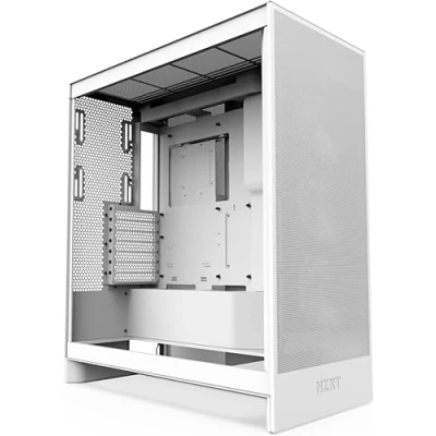 Bild av NZXT H7 Flow RGB Mid Tower ATX luftflödeschassi med fläktar Stödjer bottenfläktar för direkt GPU kylning Inkluderar 360 mm fläktenhet en ram Kabelhantering Vit