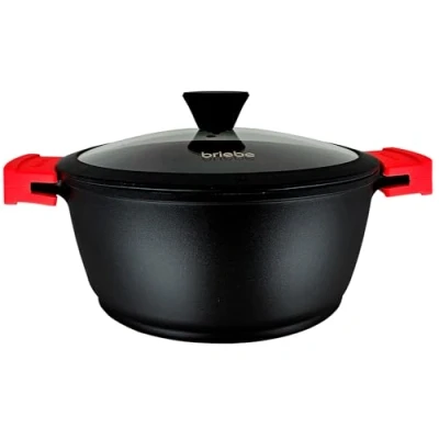 Bild av briebe Black Titanium kastrull i köket induktion, non stick titan, gryta 16 cm, gjuten aluminium, PFOA fri beläggning, glaslock, avtagbara silikonhandtag, glaskeramik, gas, ugn
