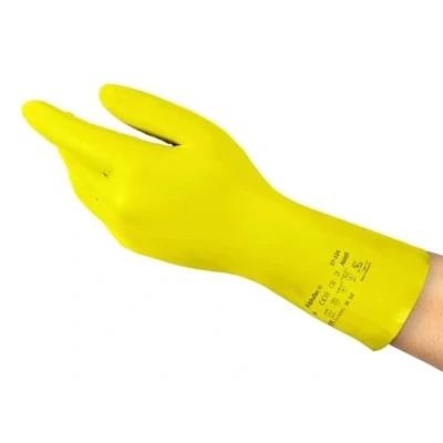 Bild av Ansell Alphatec 37 320 Kemikaliebeständig Nitrilhandske, Vätske Och Stänkskydd För Städning Tvätt, Silikon Latexfri, Vattentät, Tunn Arbetshandske Dam Herr, Gul, 2XL (12 Par)