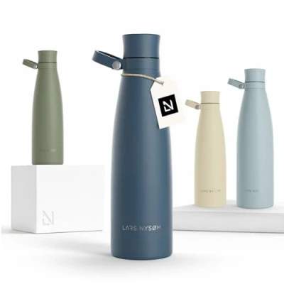 Bild av LARS NYSØM vattenflaska Rostfritt Stål 750ml Isolerad flaska 0,75 liter Läckagesäker för sport, cykel, hund, barn (Stone Blue, 750ml)