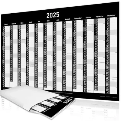 Bild av XXL väggkalender 2025 DIN A1 årskalender årsplanerare 202584 x 59 cm, med kalenderveckor och helgdagar i svart stort format kalender