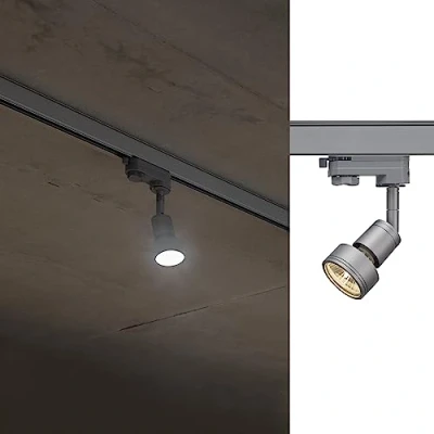 Bild av SLV LED strålkastare i 3 fas PURI roterande och svängbar skenstrålkastare, spotlight, taklampa, skensystem, innerbelysning, 3P lampa GU10 QPAR51, silvergrå