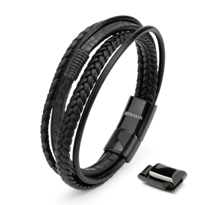 Bild av SERASAR Läderarmband för Män 20cm Flätat Svart Armband Pojkarmband Hanarmband Smyckepresentidé Jubileumspresenter Present till Make, Pojkvän, Vänner