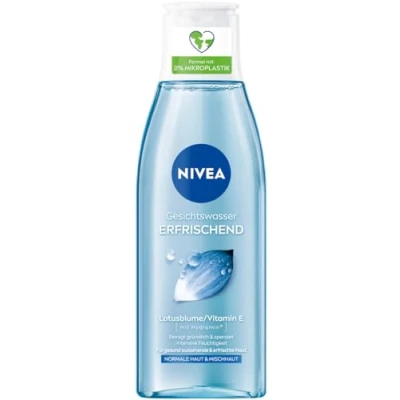 Bild av NIVEA Uppfriskande ansiktsvatten för normal och blandhy, vegansk toner ansiktet med E vitamin rengör fräschar upp huden, ger intensiv fukt (200 ml)
