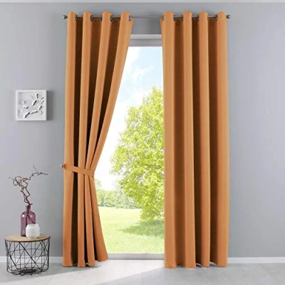Bild av Gardinerlåda, gardiner, ogenomskinliga &quot;Newyork&quot; orange, H x B 245 140 cm, 2 pack, termiska mörkläggningsgardin, mörkläggningsöljetter, ljudisolerande, Oeko Tex