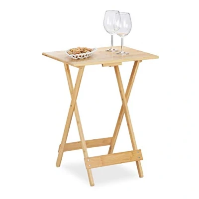 Bild av Relaxdays, naturligt fällbord, vardagsrum, balkong och terrass, H x B D: 63,5 48 38 cm, vikbart, 100%, fällbart sidobord bambu förstärkt