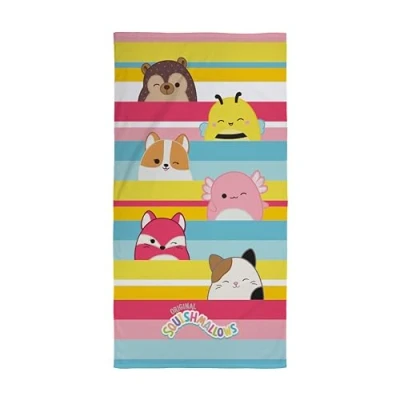 Bild av Character World Officiell Squishmallows barnhandduk supermjuk känsla, randig design Perfekt hemmet, badet, stranden och poolen En storlek 70 cm x 140