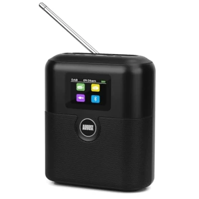 Bild av Bärbar DAB+ Radio Uppladdningsbar August MB330 DAB FM med RDS,60 förinställda stationer, Bluetooth högtalare,3,5 mm AUX,dubbel väckarklocka och LCD skärm,teleskopisk antenn eller Auto Scan Svart