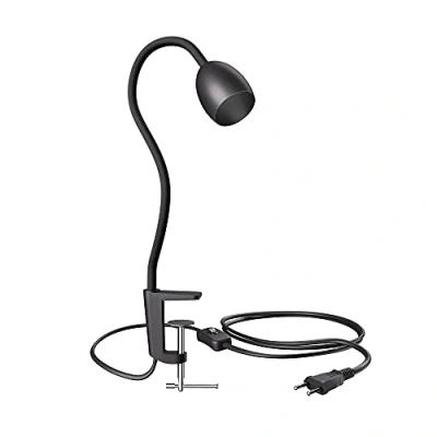 Bild av ledscom.de Klämlampa, svanhals KLUK, strömbrytare, svart matt, 1x GU10 max. 60W, repskydd, spotfokusering, direkt spot, justerbar lampa, klämfäste, ljusdesign, roterande läslampa