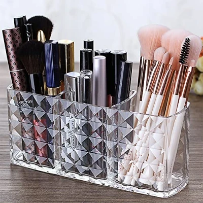 Bild av Ubitree Makeupförvaring, 3 slitsar akryl kristall kosmetisk förvaring för ögonbrynspenna, borste makeup arrangör kontor fåfänga sovrum badrum