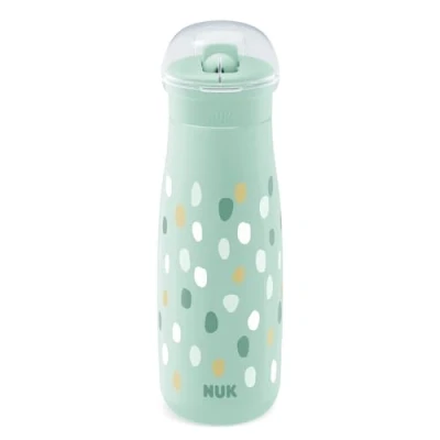 Bild av NUK Mini Me Flip barnmugg med sugrör 12 månader 450 ml vattenflaska för barn droppsäker tupp okrossbar mynta prickar