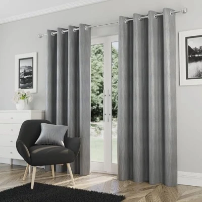 Bild av Förbättrade Living Goodwood silver termisk blockout öljettgardiner 168 x 183 cm (66 72 tum) energibesparande och brusreducerande gardiner för vardagsrum sovrum