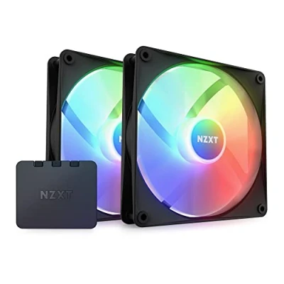 Bild av NZXT F140 RGB Core Twin Pack 2 x 140mm Hub Mounted Fans with Controller 8 Individually Addressable LEDs Semi Translucent Blades High Static Pressure &amp; Airflow CAM Software Black