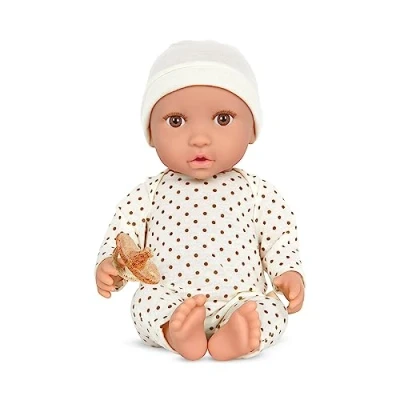 Bild av LullaBaby 35,5 cm realistisk babydocka rättvis hudton och bruna ögon mjuk kropp avtagbar outfit elfenbenshatt napp tillbehör leksaker för barn i åldrarna 2 uppåt